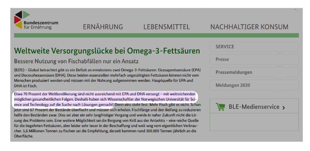 Omega 3 Mangel BZE zeigt 70_ der Bevölkerung leiden an Omega 3 Mangel