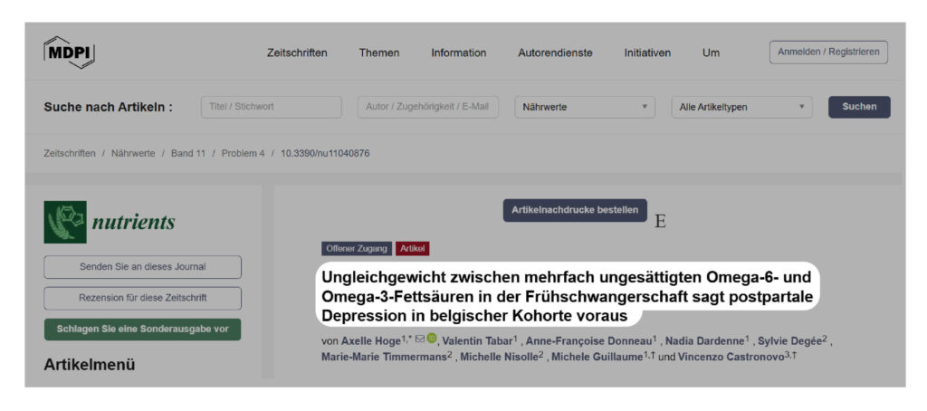 Omega 3 Schwangerschaft Studie zu Frühschwangerschaft und potspartaler Depression