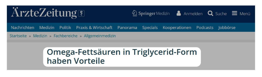 Algenöl oder Fischöl Ärzte Zeitung zeigt Vorteile von Algenöl in Triglyceridform gegenüber von Fischöl auf